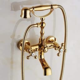 image-Bathroom Bath Tub Wall Mounted Hand Held Antique Brass Shower Head Kit Copper Chrome Shower Faucet Mixer Sets