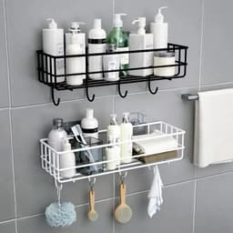 image-1PC Punch-free bathroom shelf storage organizer shower wall shelf storage box kitchen basket bathroom accessories WJ102813