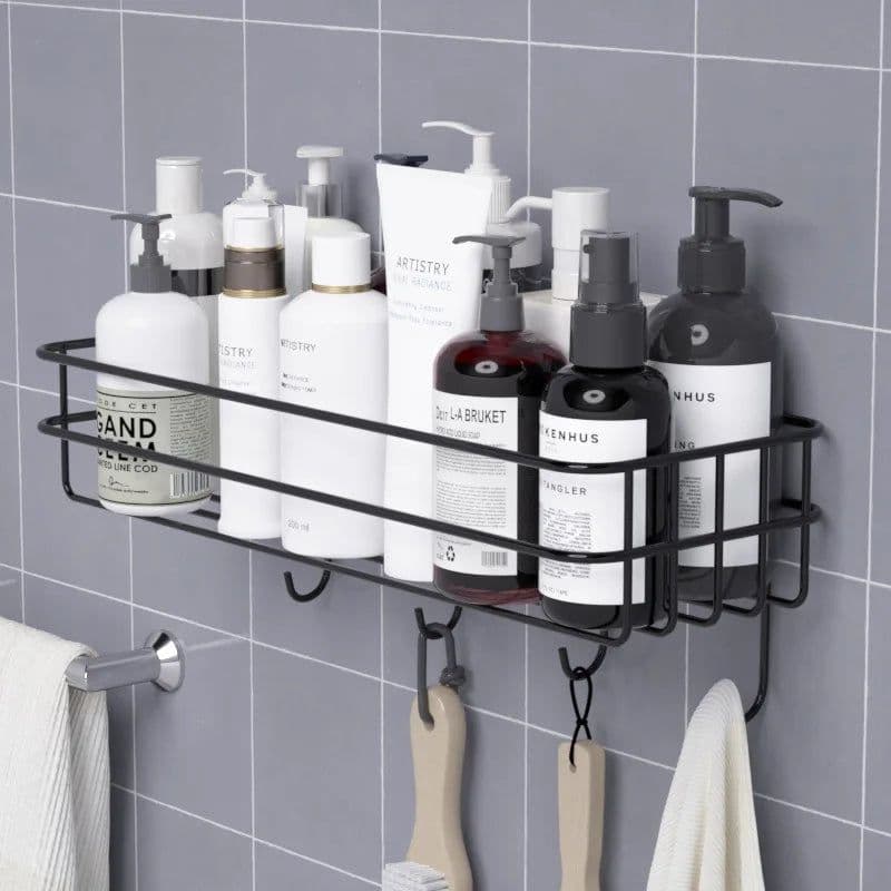 image-1PC Punch-free bathroom shelf storage organizer shower wall shelf storage box kitchen basket bathroom accessories WJ102813