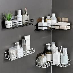 image-1PC Punch-free bathroom shelf storage organizer shower wall shelf storage box kitchen basket bathroom accessories WJ102813