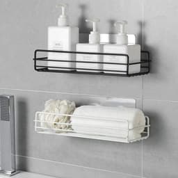 image-1PC Punch-free bathroom shelf storage organizer shower wall shelf storage box kitchen basket bathroom accessories WJ102813