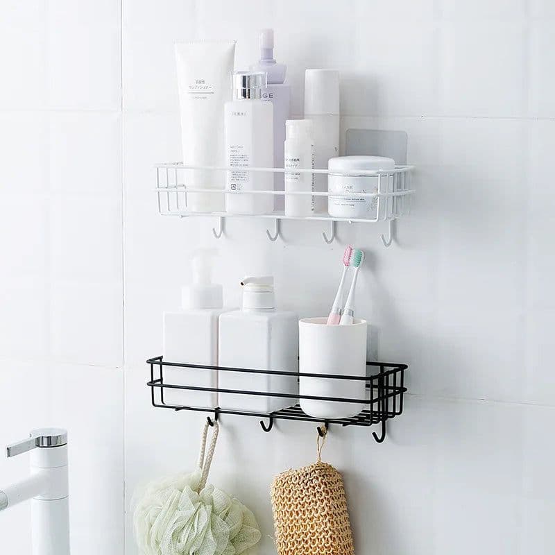 image-1PC Punch-free bathroom shelf storage organizer shower wall shelf storage box kitchen basket bathroom accessories WJ102813
