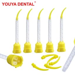 image-50/ 100pcs Silicon Dental Impression Material Mixing Tips Yellow Disposable Tube Dentistry Rubber Conveying Mixing Head Nozzle
