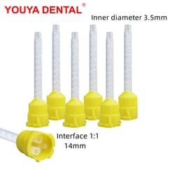 image-50/ 100pcs Silicon Dental Impression Material Mixing Tips Yellow Disposable Tube Dentistry Rubber Conveying Mixing Head Nozzle