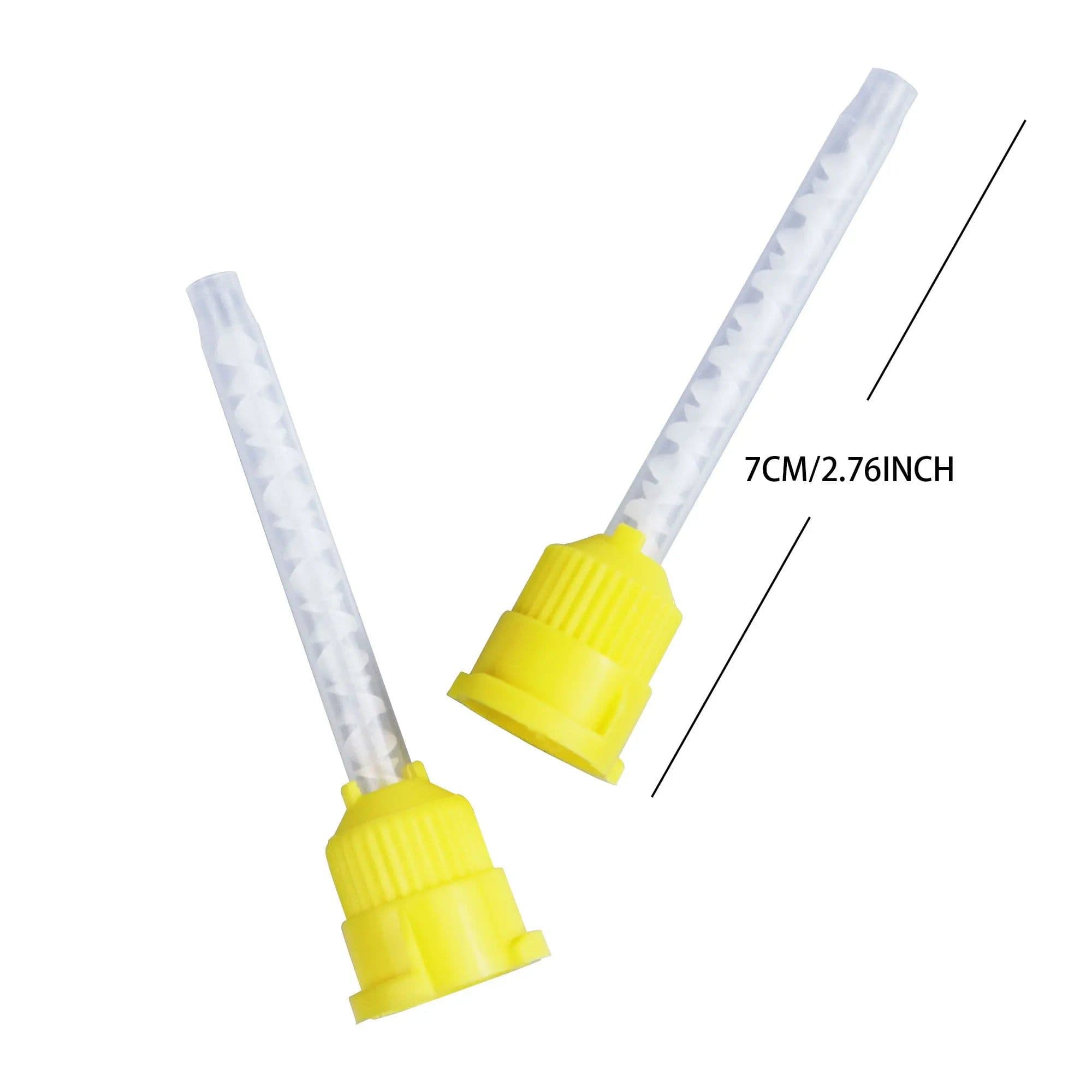 image-50/ 100pcs Silicon Dental Impression Material Mixing Tips Yellow Disposable Tube Dentistry Rubber Conveying Mixing Head Nozzle