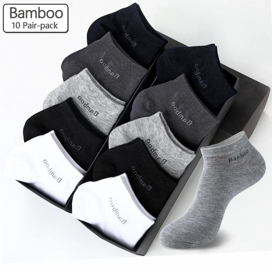 image-10 Pairs / Pack Men's Bamboo Fiber Socks Short High Quality New Casual Breatheable Anti-Bacterial Man Ankle Socks Men