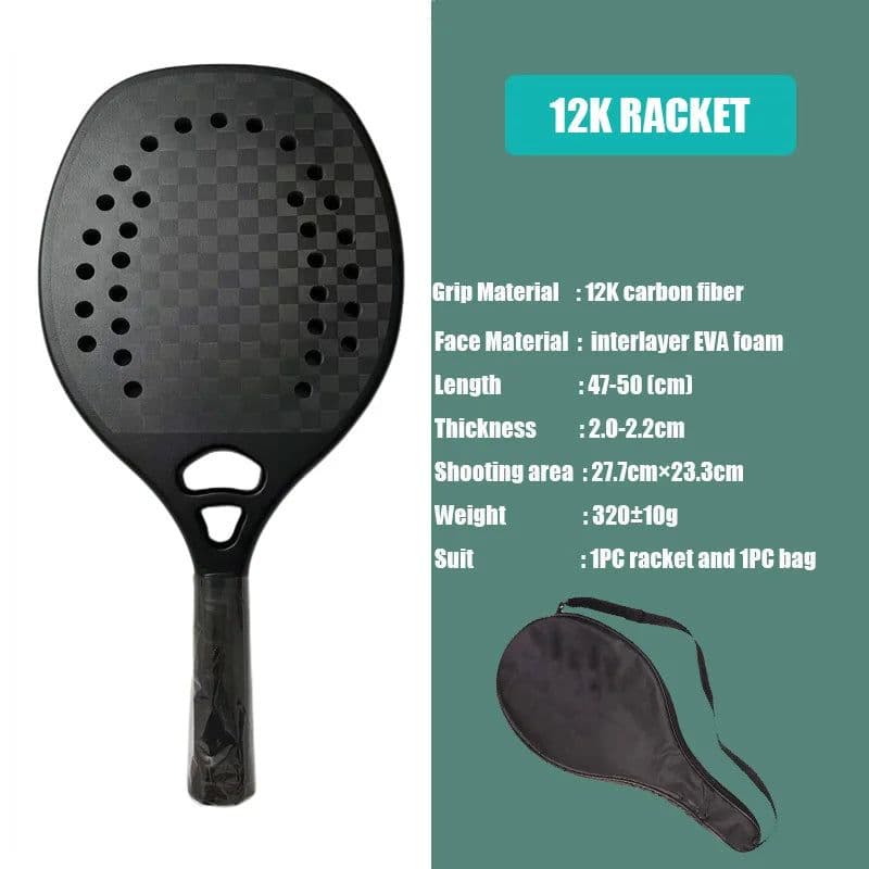 image-New 12K High Quality Carbon And Glass Fiber Beach Tennis Racket Soft Face Racquet Protective Bag Cover Padel Sporting Goods