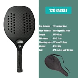 image-New 12K High Quality Carbon And Glass Fiber Beach Tennis Racket Soft Face Racquet Protective Bag Cover Padel Sporting Goods