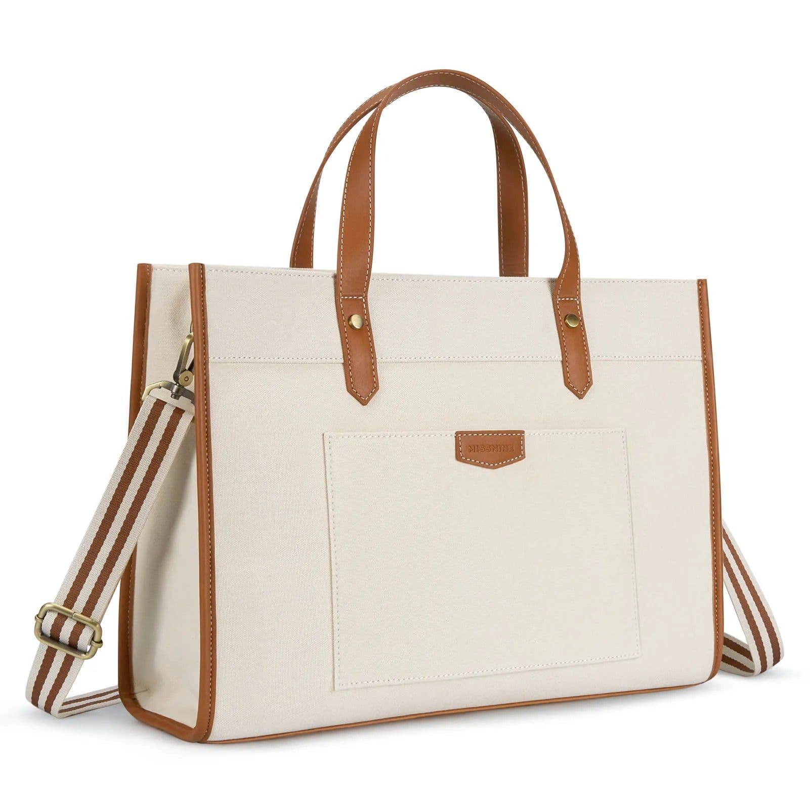image-Women Briefcase Tote Bag 15.6 inch Laptop Bag Travel Office College Canvas Handbag Casual Work Business Trip Shoulder Bags