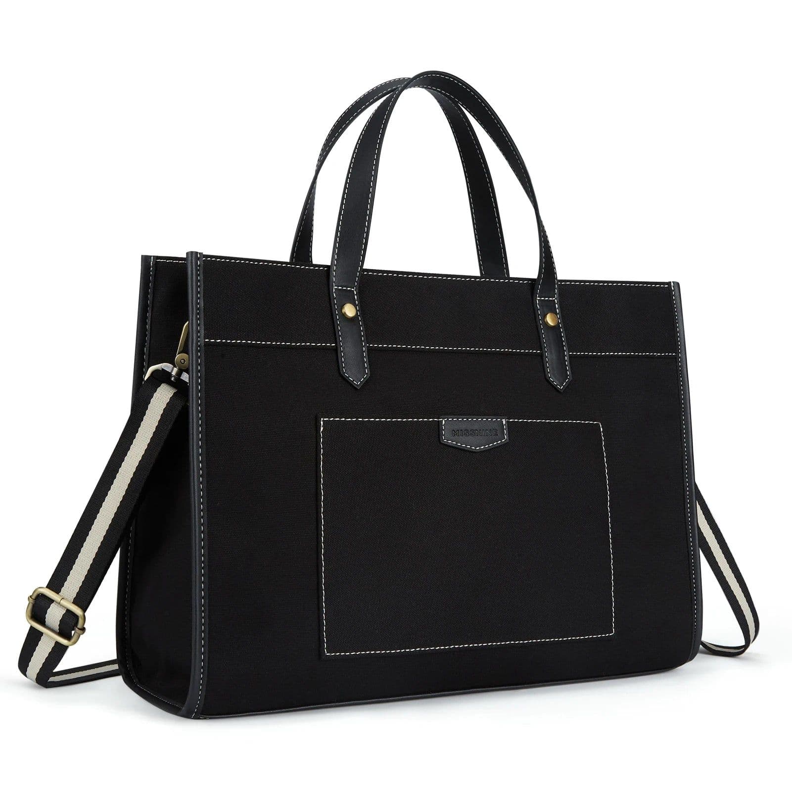 image-Women Briefcase Tote Bag 15.6 inch Laptop Bag Travel Office College Canvas Handbag Casual Work Business Trip Shoulder Bags