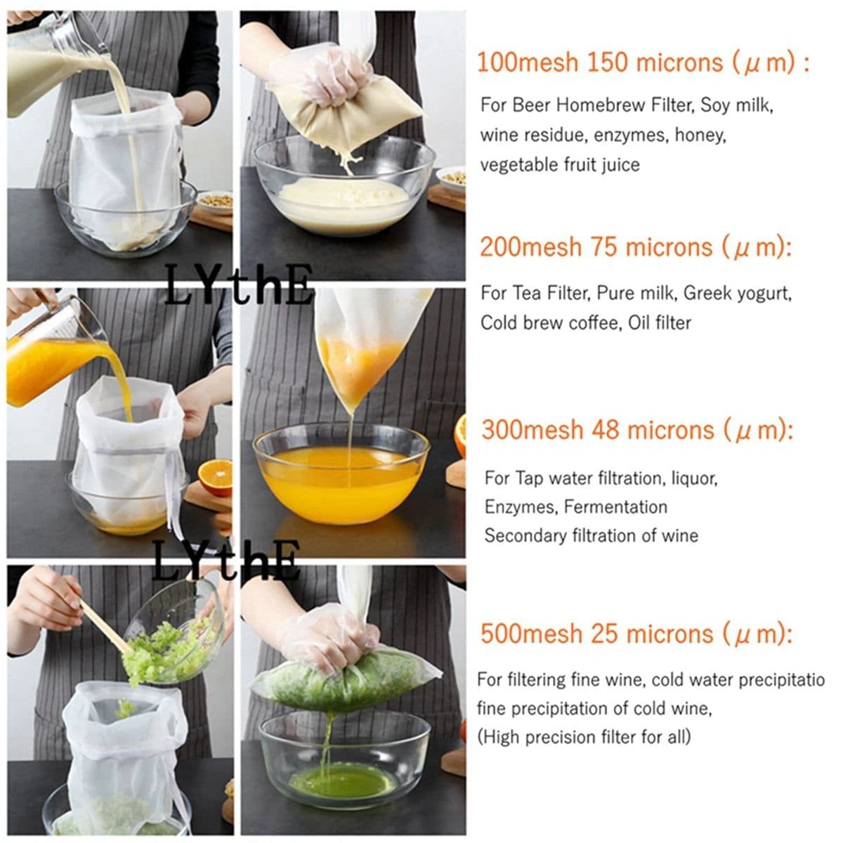 image-60/100/300/500 Mesh Reusable Home Beer Brewing Strainers Bag Fine Mesh Nylon Homebrew Straining Bag for Wine Making Filter Bag