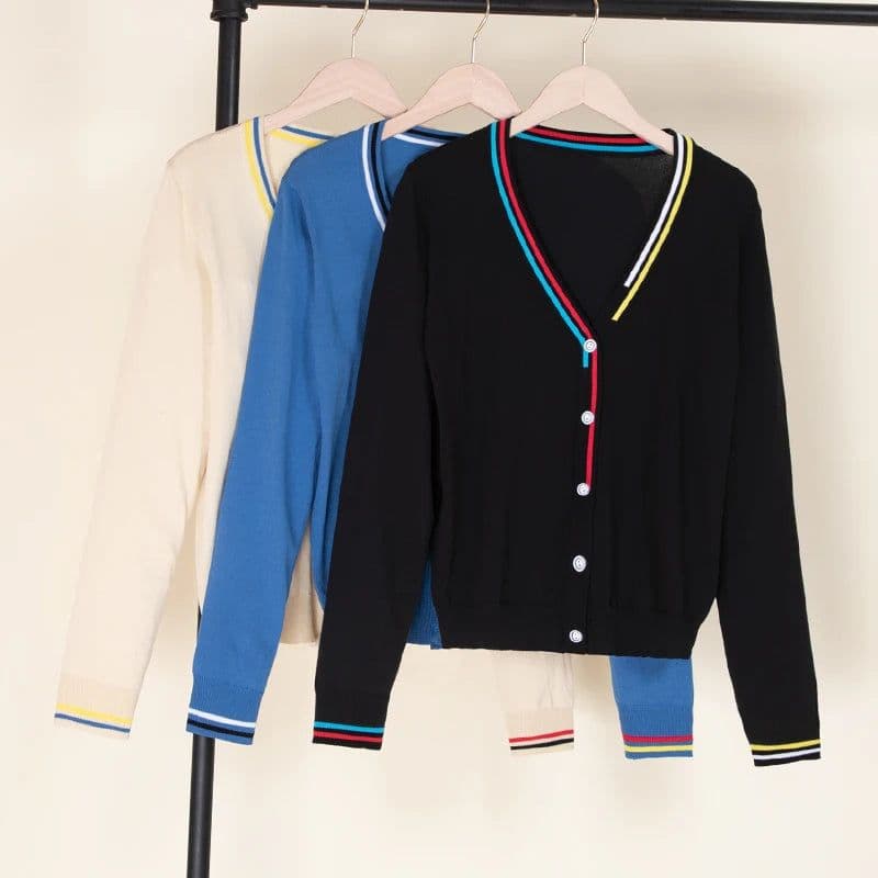 image-Crochet Top Blouses Tricot Clothing Cropped Korean Fashion Style Jersey Cardigan Female Knitted Ladies Sweaters Black Outerwear