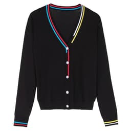 image-Crochet Top Blouses Tricot Clothing Cropped Korean Fashion Style Jersey Cardigan Female Knitted Ladies Sweaters Black Outerwear