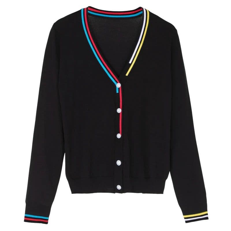 image-Crochet Top Blouses Tricot Clothing Cropped Korean Fashion Style Jersey Cardigan Female Knitted Ladies Sweaters Black Outerwear