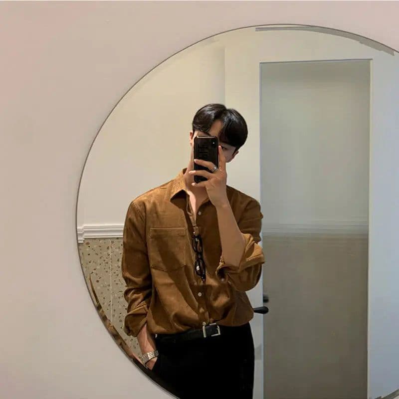 image-2023 New Long Sleeve Corduroy Shirts for Men Button Pocket Solid Color Retro Autumn Korean Fashion Casual Loose Shirt Jacket