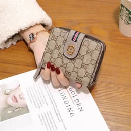 image-Wallet Women Cow Leather Flower Printing Ladies Wallets Short ID Card Holder Vintage Fashion Zipper Portable Money Bag Purses