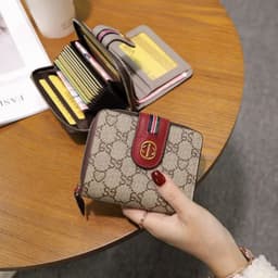 image-Wallet Women Cow Leather Flower Printing Ladies Wallets Short ID Card Holder Vintage Fashion Zipper Portable Money Bag Purses