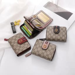 image-Wallet Women Cow Leather Flower Printing Ladies Wallets Short ID Card Holder Vintage Fashion Zipper Portable Money Bag Purses