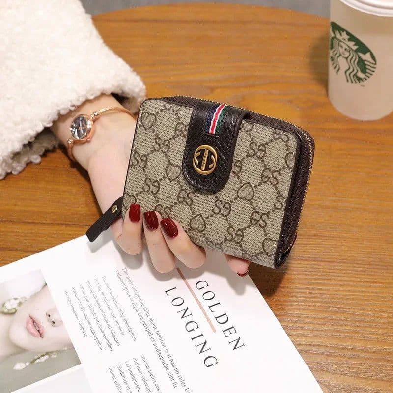 image-Wallet Women Cow Leather Flower Printing Ladies Wallets Short ID Card Holder Vintage Fashion Zipper Portable Money Bag Purses