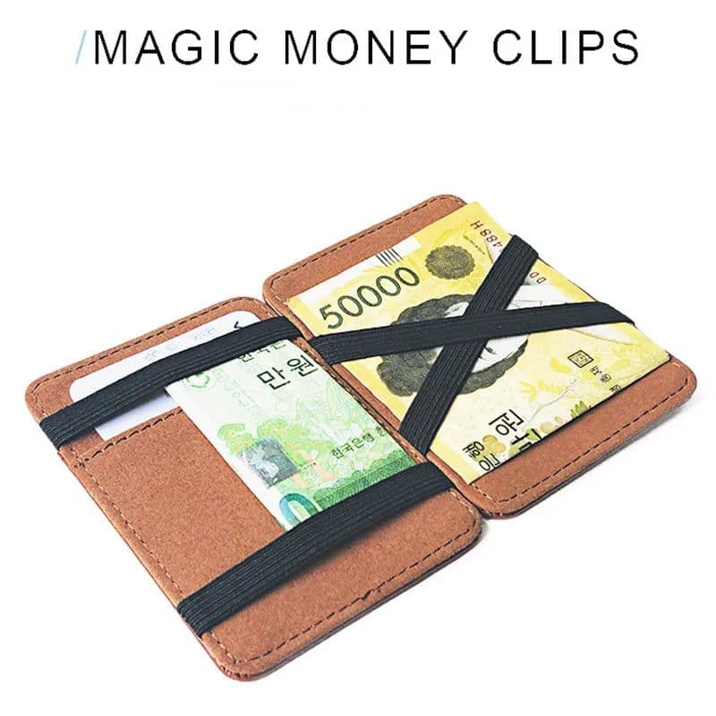 image-New Fashion Slim Men's Leather Magic Wallet Korea Designer Credit Card Holder Women Small Cash Clip Bilfold Man Clamps for Money