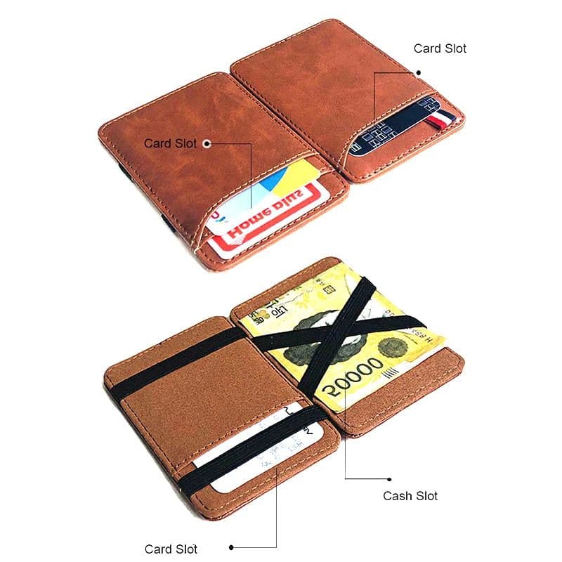 image-New Fashion Slim Men's Leather Magic Wallet Korea Designer Credit Card Holder Women Small Cash Clip Bilfold Man Clamps for Money