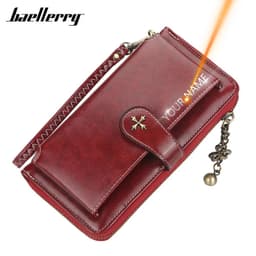 image-Customized Women Wallets Name Engraving Fashion Long PU Leather Quality Card Holder Classic Female Purse Zipper Wallet For Women