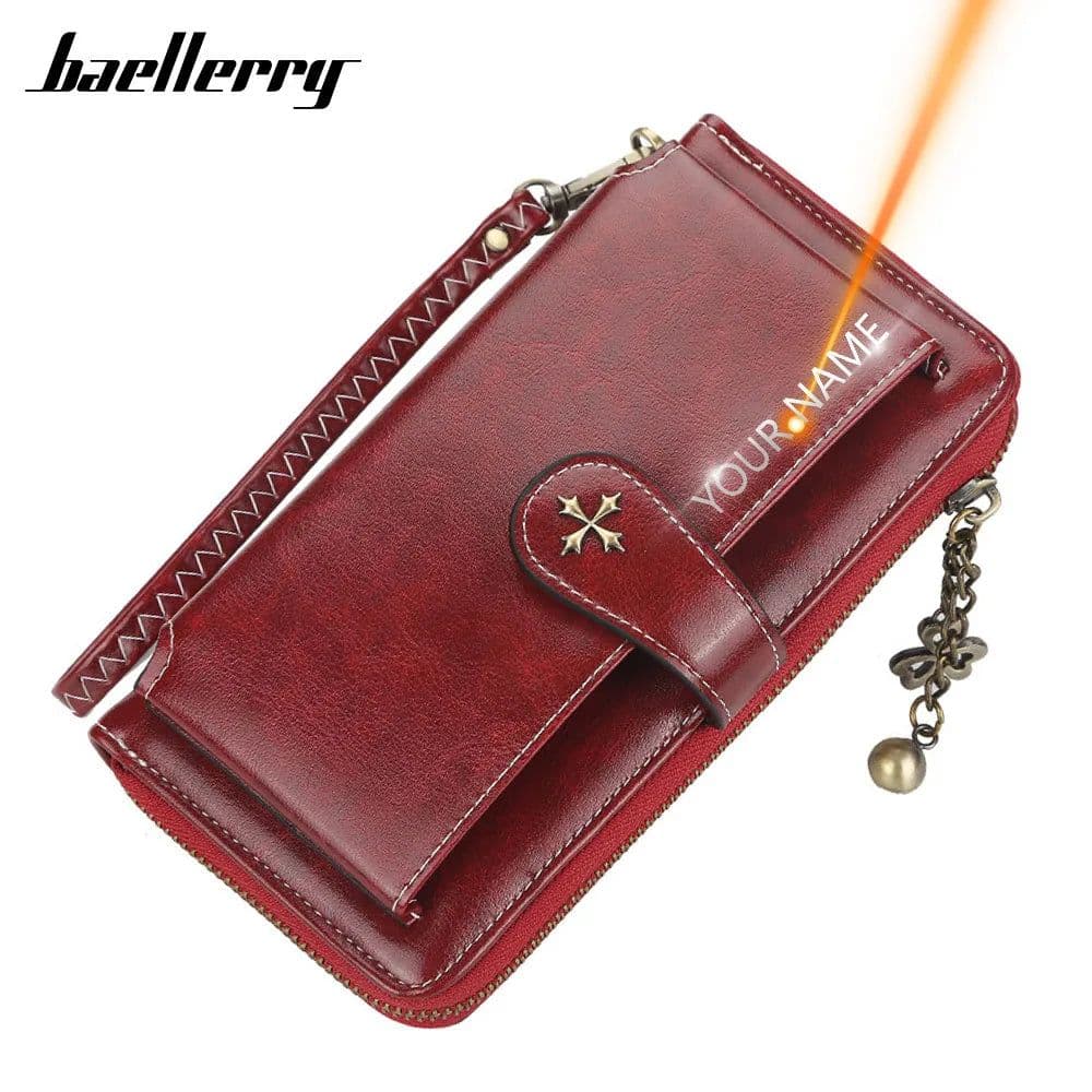 image-Customized Women Wallets Name Engraving Fashion Long PU Leather Quality Card Holder Classic Female Purse Zipper Wallet For Women