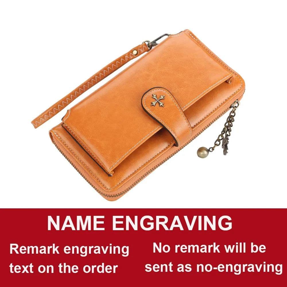 image-Customized Women Wallets Name Engraving Fashion Long PU Leather Quality Card Holder Classic Female Purse Zipper Wallet For Women