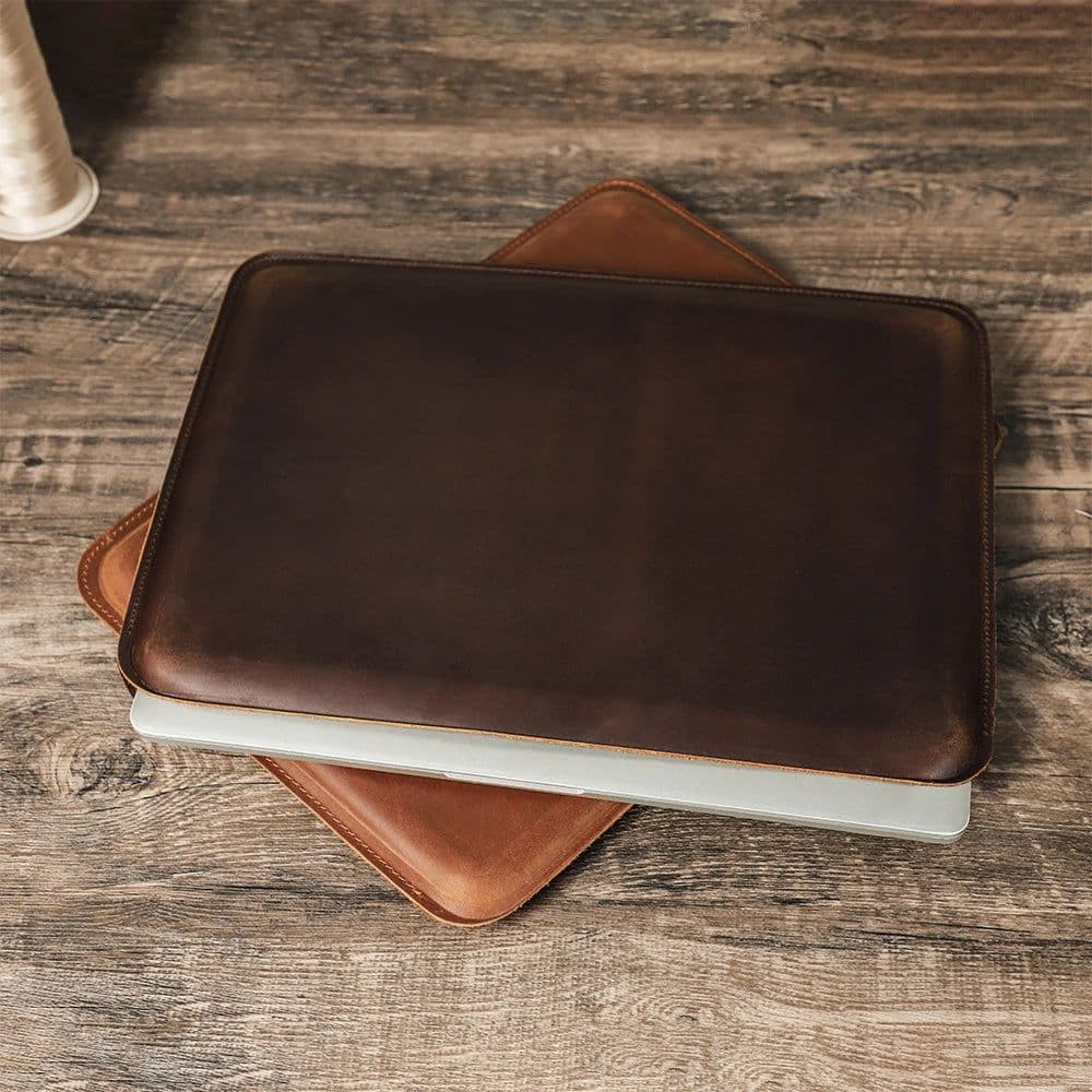 image-CONTACTS FAMILY Retro Leather Laptop Sleeve Case For Macbook Pro Air M2 M3 13 14 16 Inch Cover HP DELL XPS 13 Notebook Bag Men