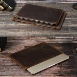 image-CONTACTS FAMILY Retro Leather Laptop Sleeve Case For Macbook Pro Air M2 M3 13 14 16 Inch Cover HP DELL XPS 13 Notebook Bag Men