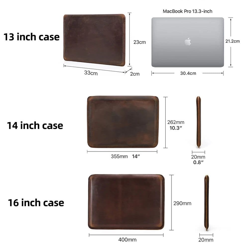 image-CONTACTS FAMILY Retro Leather Laptop Sleeve Case For Macbook Pro Air M2 M3 13 14 16 Inch Cover HP DELL XPS 13 Notebook Bag Men