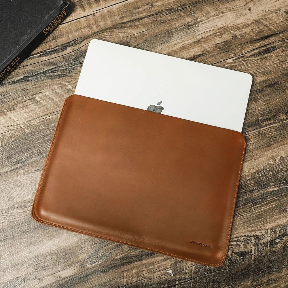 image-CONTACTS FAMILY Retro Leather Laptop Sleeve Case For Macbook Pro Air M2 M3 13 14 16 Inch Cover HP DELL XPS 13 Notebook Bag Men