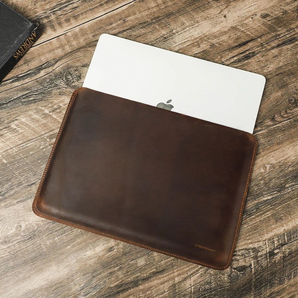 image-CONTACTS FAMILY Retro Leather Laptop Sleeve Case For Macbook Pro Air M2 M3 13 14 16 Inch Cover HP DELL XPS 13 Notebook Bag Men