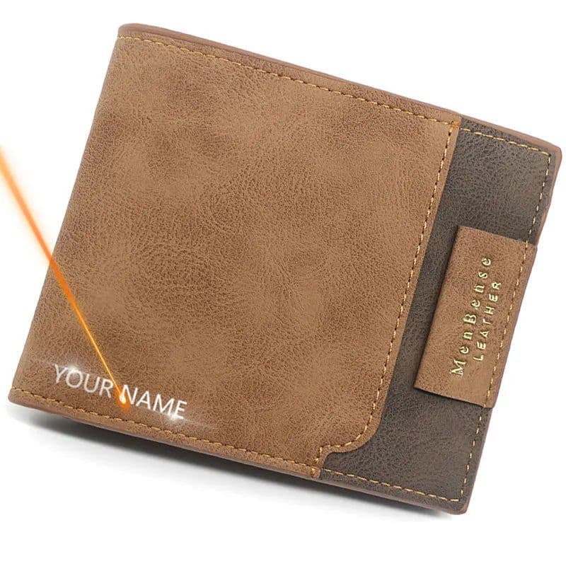 image-2024 Short Men Wallets New Fashion Zipper Coin Pocket Name Engraved Male Purses High Quality Brand Slim Card Holder Men's Wallet
