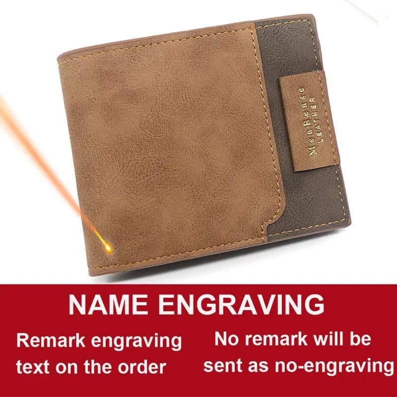 image-2024 Short Men Wallets New Fashion Zipper Coin Pocket Name Engraved Male Purses High Quality Brand Slim Card Holder Men's Wallet