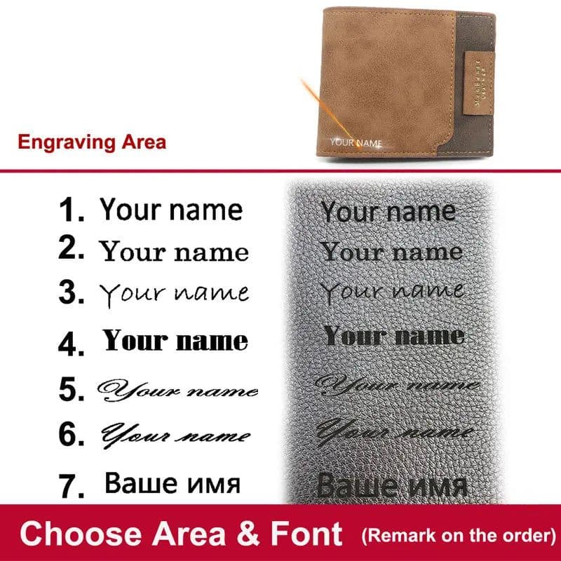 image-2024 Short Men Wallets New Fashion Zipper Coin Pocket Name Engraved Male Purses High Quality Brand Slim Card Holder Men's Wallet