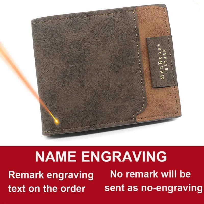 image-2024 Short Men Wallets New Fashion Zipper Coin Pocket Name Engraved Male Purses High Quality Brand Slim Card Holder Men's Wallet