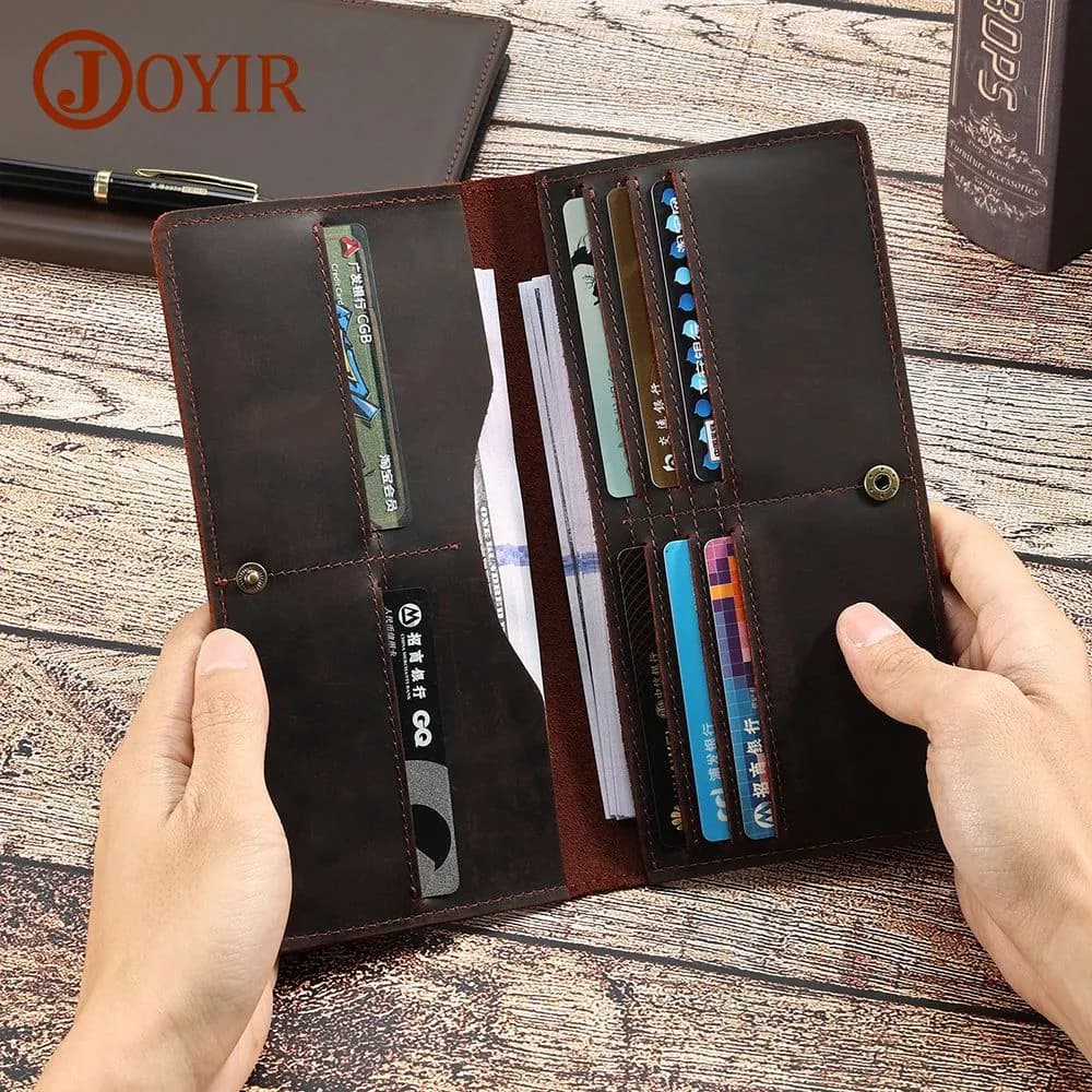 image-JOYIR Genuine Leather Wallet Men Leather Long Wallet Clutch Bag Vintage Male Purse for Checkbook Credit Cards Minimalist Purses
