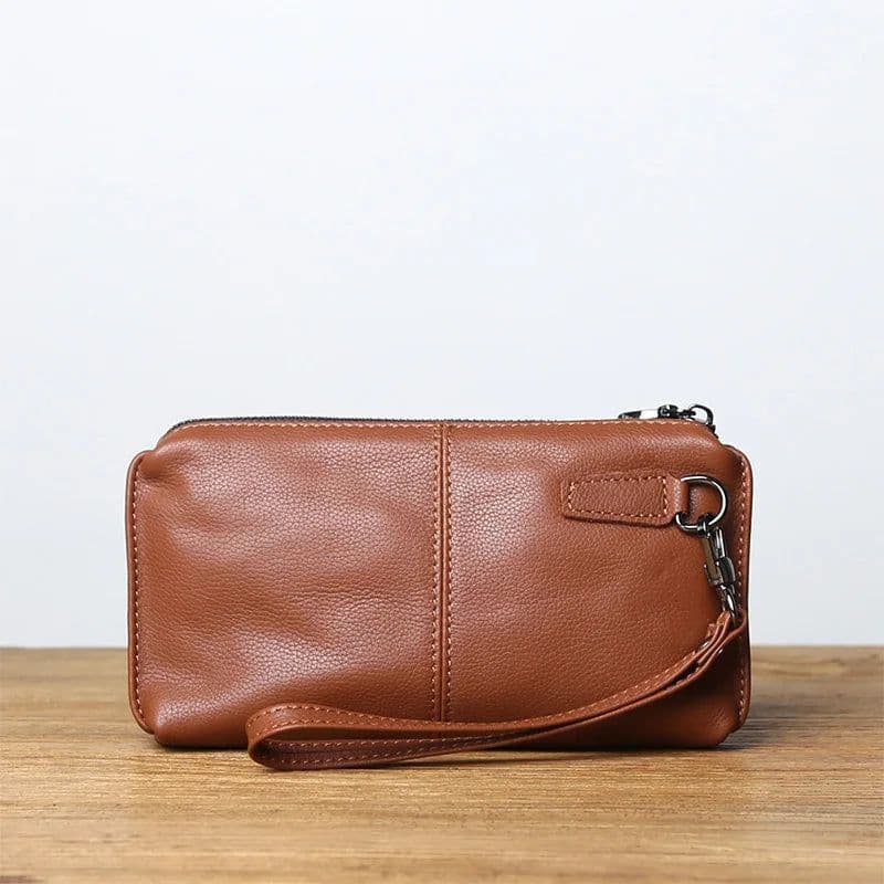 image-NZPJ Leather Leisure Man With Long Purse, Soft Leather, Hand Zipper, Money Chuck Layer, Cowhide Credit Card Bag, Cell Phone Bag