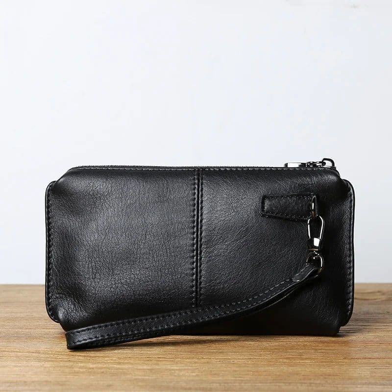 image-NZPJ Leather Leisure Man With Long Purse, Soft Leather, Hand Zipper, Money Chuck Layer, Cowhide Credit Card Bag, Cell Phone Bag
