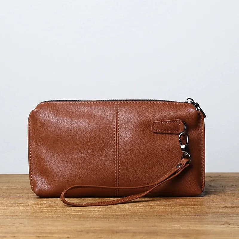 image-NZPJ Leather Leisure Man With Long Purse, Soft Leather, Hand Zipper, Money Chuck Layer, Cowhide Credit Card Bag, Cell Phone Bag
