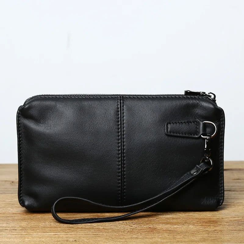 image-NZPJ Leather Leisure Man With Long Purse, Soft Leather, Hand Zipper, Money Chuck Layer, Cowhide Credit Card Bag, Cell Phone Bag
