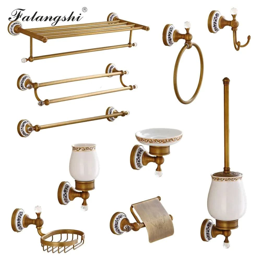 image-Antique Brushed Bathroom Accessories Towel Bar Toothbrush Holder Paper Holder Soap Dish Ceramic Bathroom Hardware Set WB8804