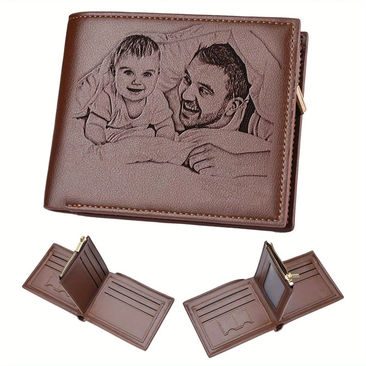 image-Custom Engraved Wallet,Personalized Photo Wallets for Men,Husband,Dad,Son,Personalized Gifts for Bithday Anniversary Day