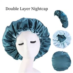 image-Adjustable Nightcap Double Layer Satin Bonnet Curly Elastic Hair Cap Haircare Women Headwear Night Hat Fashion Styling Accessory