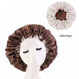 image-Adjustable Nightcap Double Layer Satin Bonnet Curly Elastic Hair Cap Haircare Women Headwear Night Hat Fashion Styling Accessory