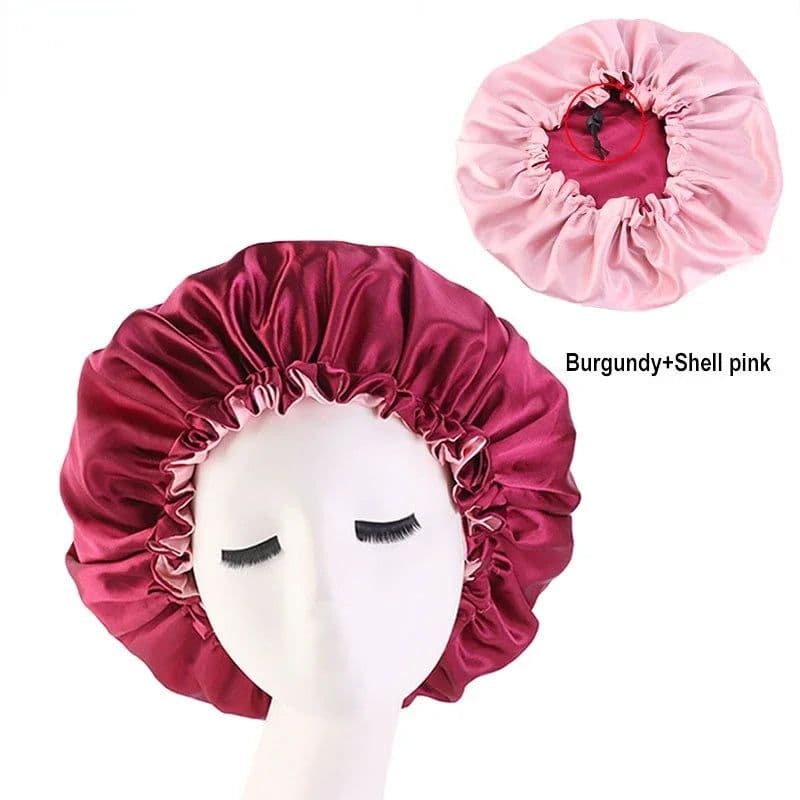 image-Adjustable Nightcap Double Layer Satin Bonnet Curly Elastic Hair Cap Haircare Women Headwear Night Hat Fashion Styling Accessory