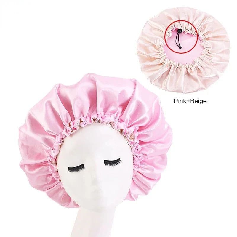 image-Adjustable Nightcap Double Layer Satin Bonnet Curly Elastic Hair Cap Haircare Women Headwear Night Hat Fashion Styling Accessory