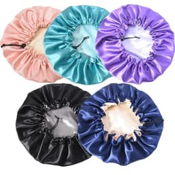 image-Adjustable Nightcap Double Layer Satin Bonnet Curly Elastic Hair Cap Haircare Women Headwear Night Hat Fashion Styling Accessory