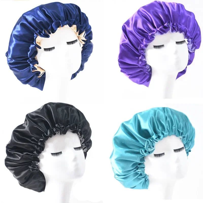 image-Adjustable Nightcap Double Layer Satin Bonnet Curly Elastic Hair Cap Haircare Women Headwear Night Hat Fashion Styling Accessory